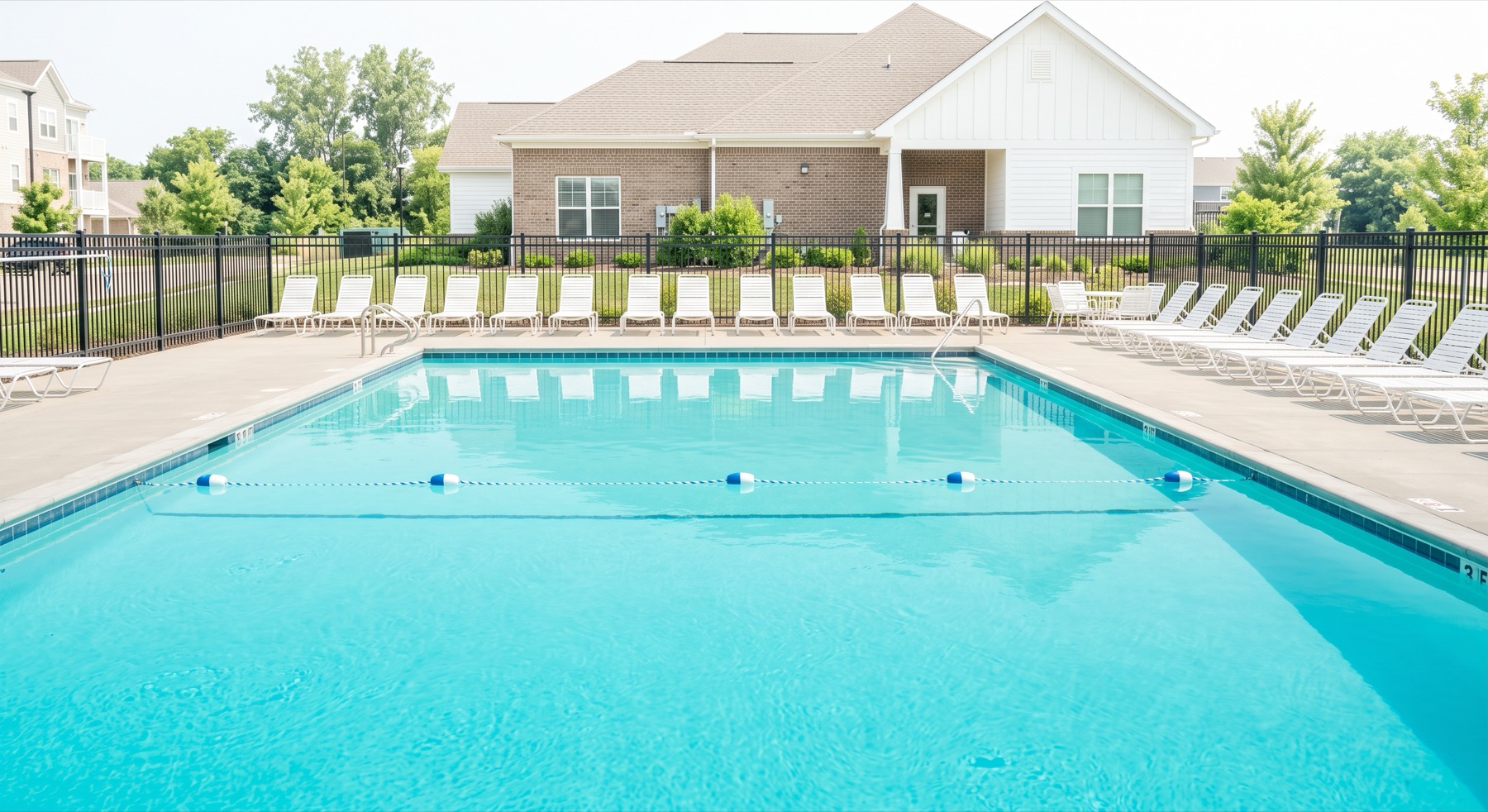 Community pool at an apartment complex maintained by commercial pool service in Cincinnati