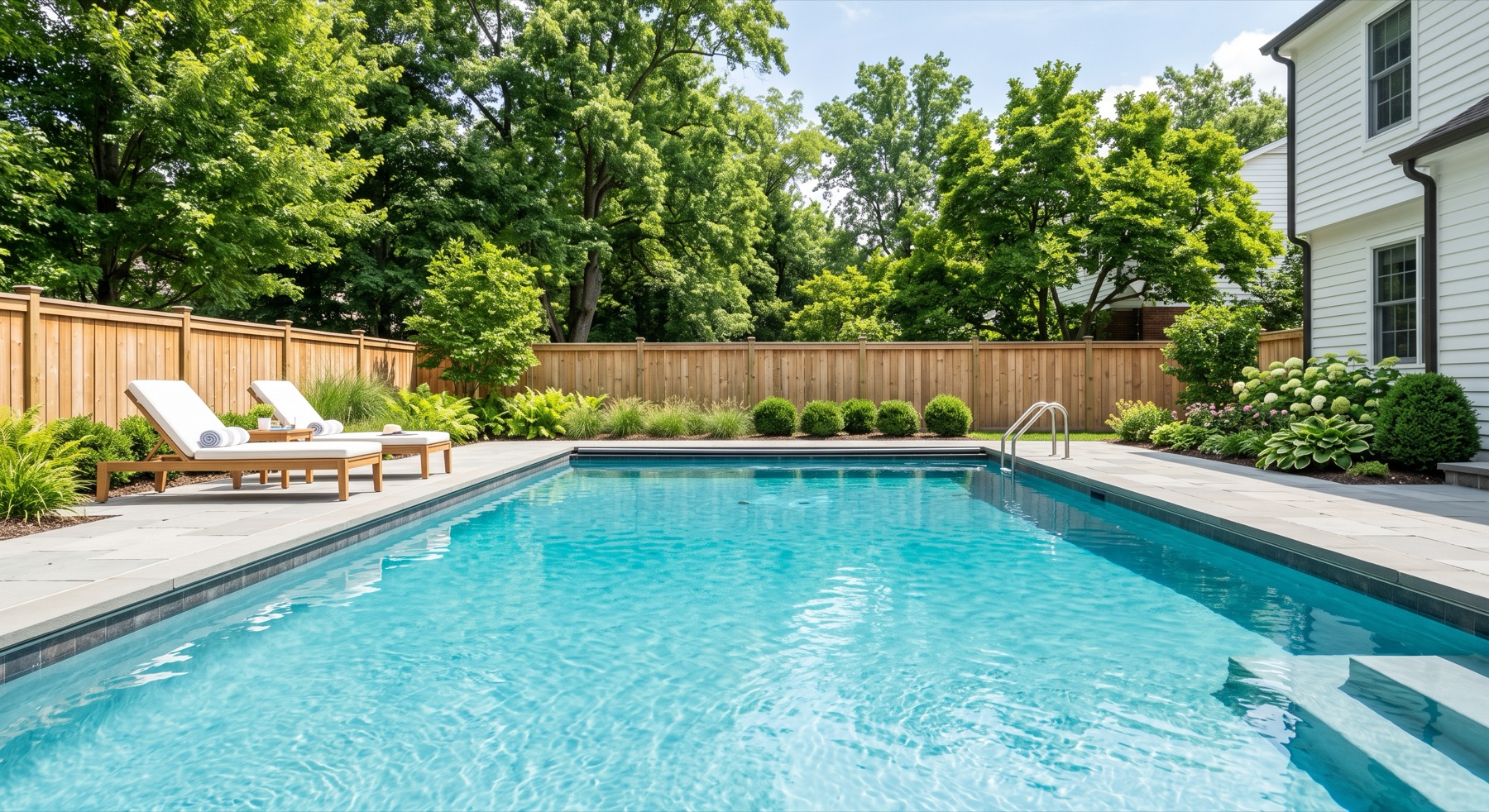 Clear backyard swimming pool after a spring pool opening in Cincinnati