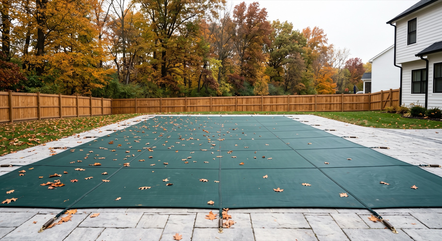 In-ground pool winterized with a safety cover for a Cincinnati pool closing